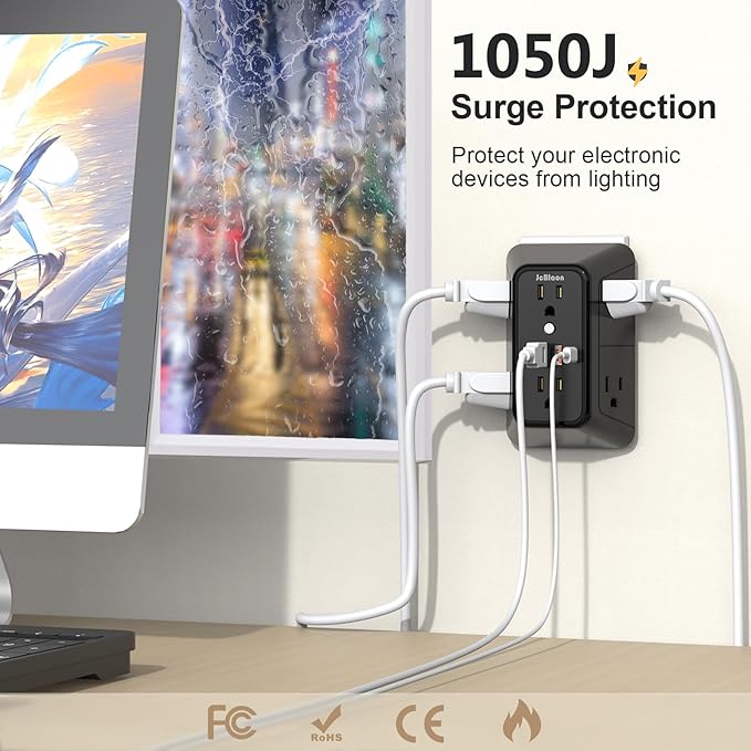 2 Pack Multi Plug Wall Outlet Extender Surge Protector 6 AC Outlet Splitter - Image 3