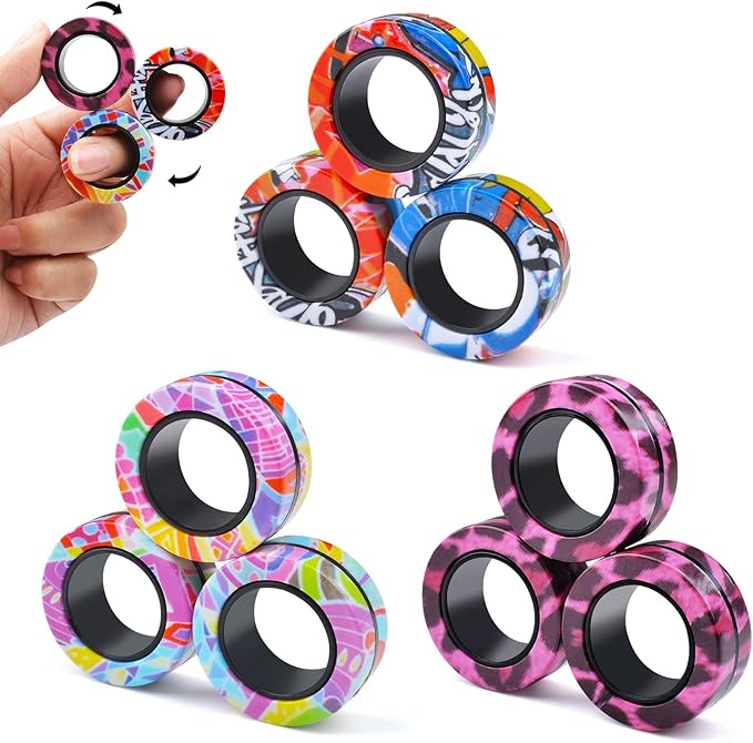 Cevioce 9Pcs Magnetic Rings Fidget Toy Set, ADHD Anxiety Magnetic Fidget Toys by Cevioce