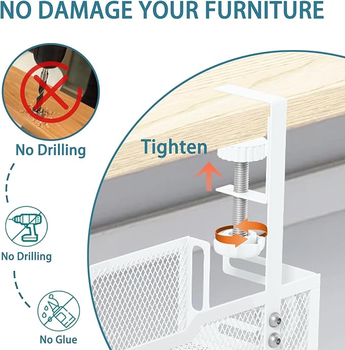 Under Desk Cable Management Tray, No Drill Mesh Desk Cable Tray, Wire - Image 5
