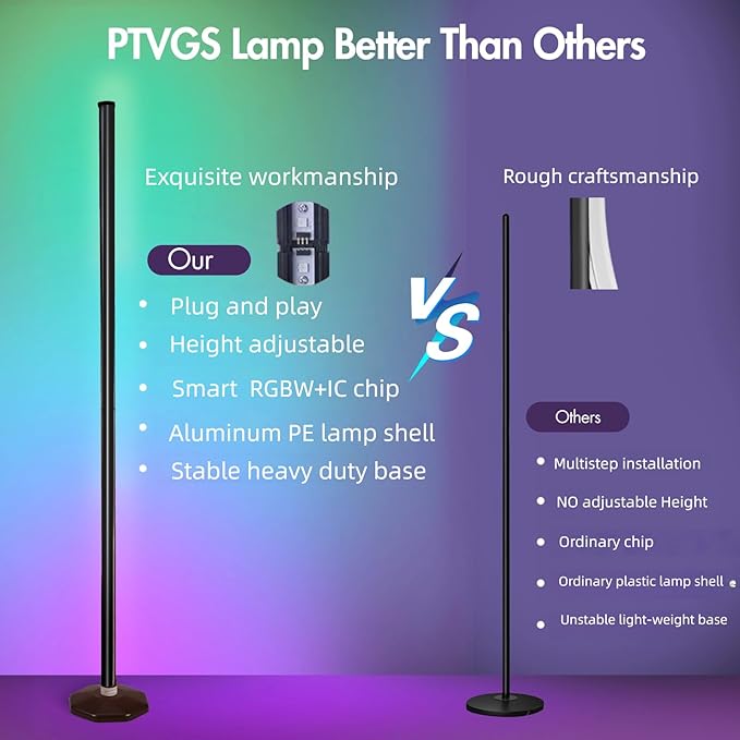 PTVGS LED RGB Corner Lamp: Smart RGB LED Corner Floor Lamp Adjustable Height - Image 3