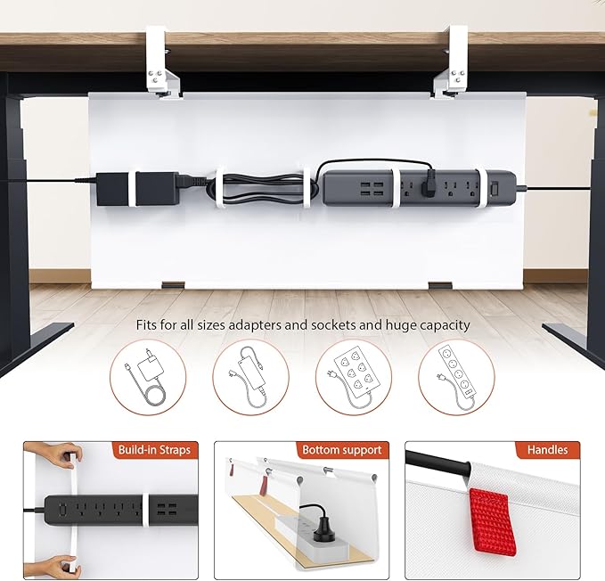 Univivi No Drill Under Desk Cable Management Tray, Clamp/Screw Mount Desk Cable - Image 2