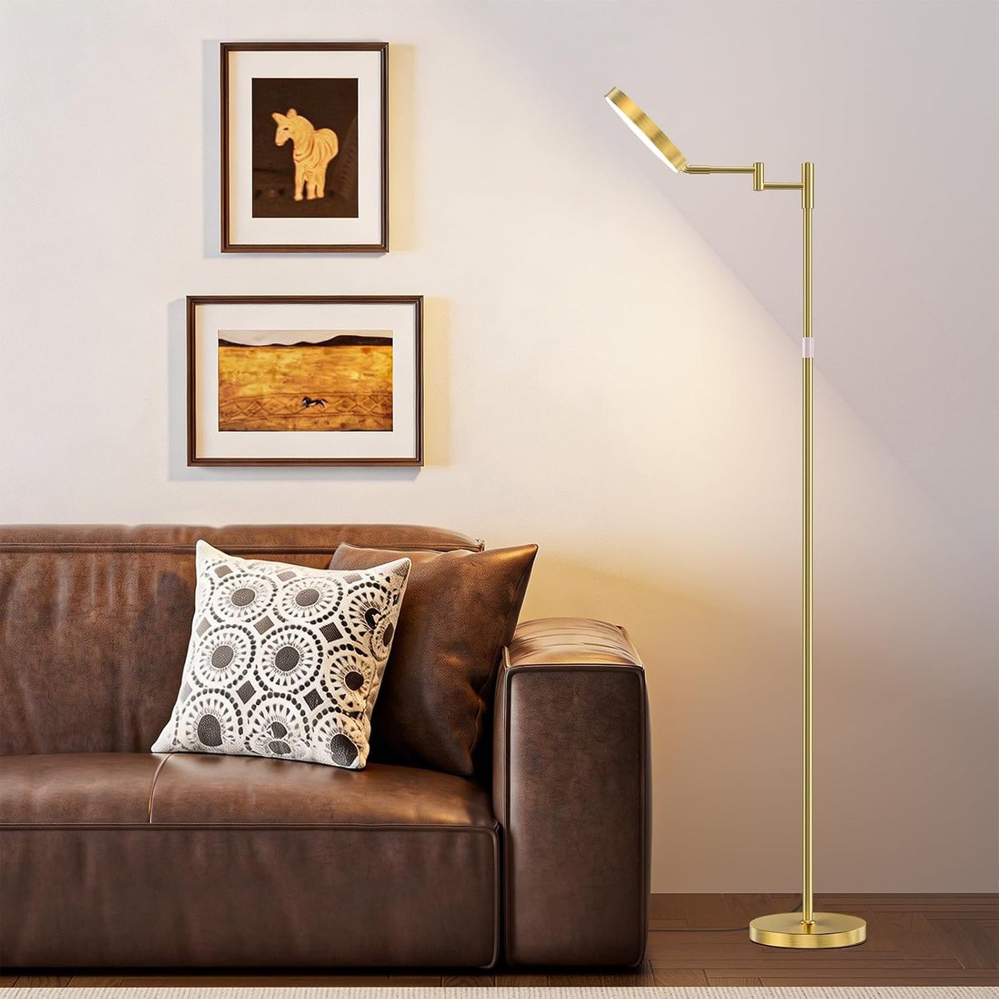 LED Floor Lamp, 18W Bright Standing Lamp with Remote Control, Adjustable Height, 350°Swing Arms, Modern Dimmable Coner Floor lamp for Reading, Sewing and Crafts, Gold