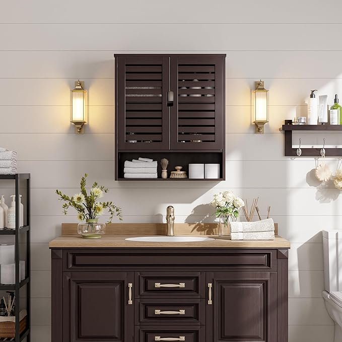 SMIBUY Bathroom Cabinet Wall Mounted, Bamboo Over-The-Toilet Storage Organizer - Image 4
