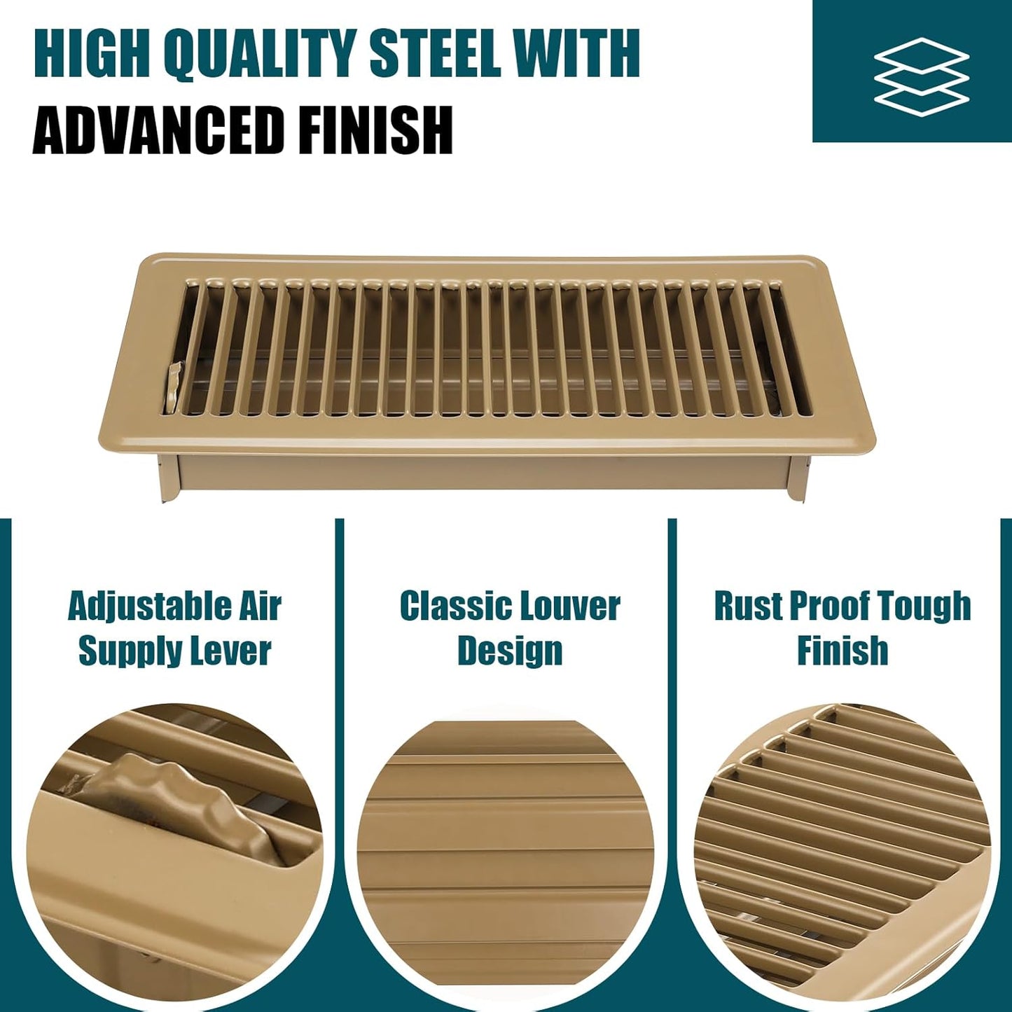Floor Register 4x12, 2 Pack Brown Floor Vent Covers | Steel Adjustable Air Supply Grille Register Vent Cover Grill for Sidewall and Floor, Vent Covers for Home Floor