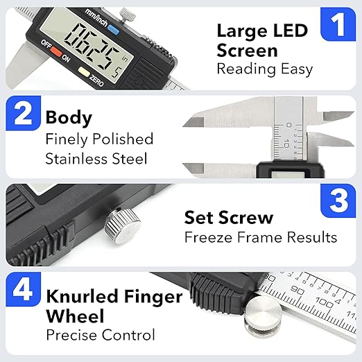 Digital Caliper Precise Measuring Tool, Vizbrite 6 inch Stainless Steel - Image 4