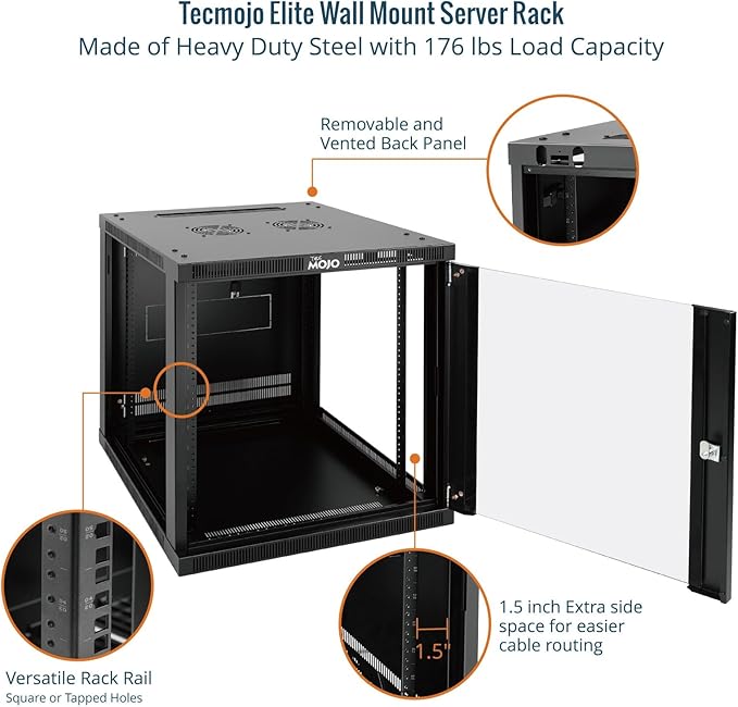 Tecmojo 12U Wall Mount Rack Cabinet, Heavy-Duty 176 Lbs High Load Capacity - Image 5