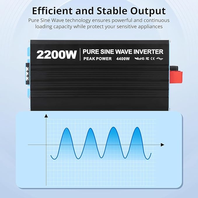 2200W Pure Sine Wave Inverter, 1 USB Port 5v/2.4a, LCD Display&Remote Controller - Image 6
