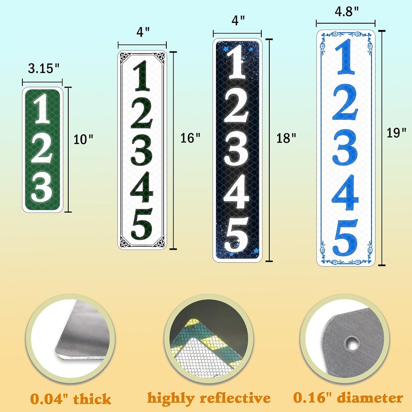 911 Reflective House Address Sign Vertical, 10"x3.15"(Dark-color) | Custom Address Number Sign for Mailbox, Porch, Driveway, Double-sied Printing Optional, Heavy-duty Aluminum, Waterproof