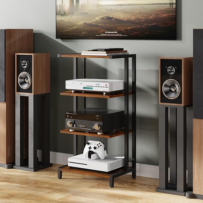 X-cosrack 16.5" Small 4-Tier AV Media Stand, Narrow Version Wooden Corner - Image 8