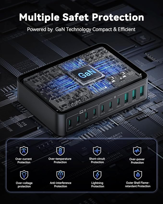 480W USB C Charger Block, Rocoren 10-Ports USB C Charging Station - Image 4