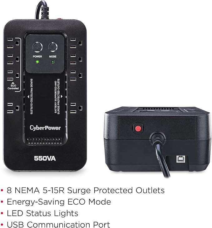 CyberPower EC550G Ecologic UPS Battery Backup and Surge Protector, 550VA/330W - Image 4