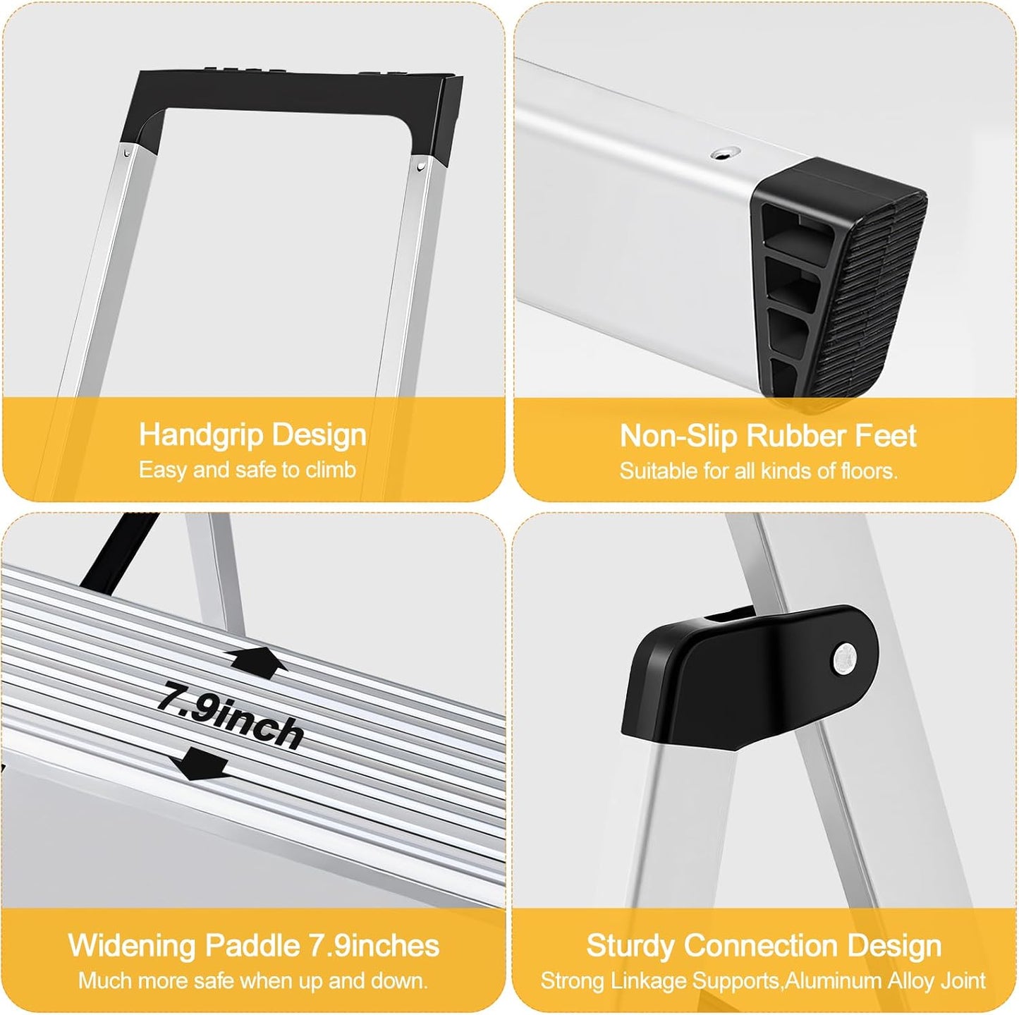 NEWBULIG 6-Step Platform Ladder, 330LB Heavy Duty Aluminum Folding Step Stool with Textured Anti-Slip & Safety Handrail, Multi-Use Household Ladder for Kitchen, Garage, Courtyard Indoor/Outdoor