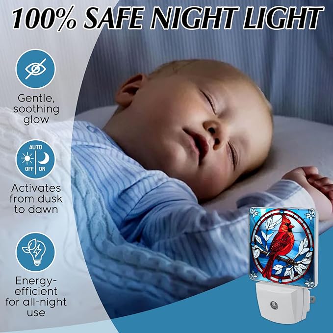 PODMemory Cardinal Stained Glass Night Lights Plug into Wall - Image 5