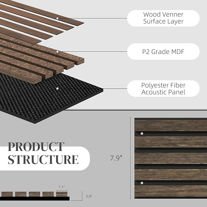 HOMCOM 4 Pack 3D Acoustic Panels, Wood Slat Wall Paneling - Image 4