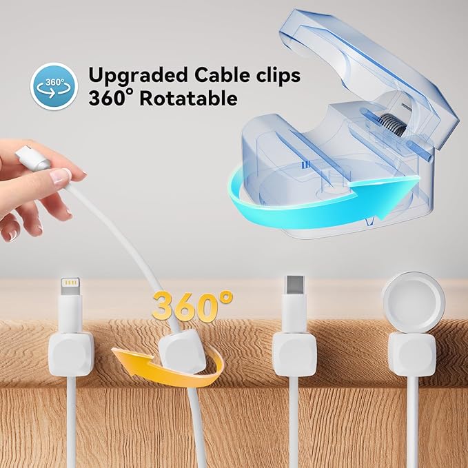 Lancord 8 Pack Cord Organizer Holder, Rotatable Cable Clips, Spring Cord Holder - Image 2