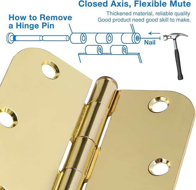 18 Pack Interior Door Hinges Polished Brass 3.5 inch X 3-1/2" 5/8 Radius - Image 4