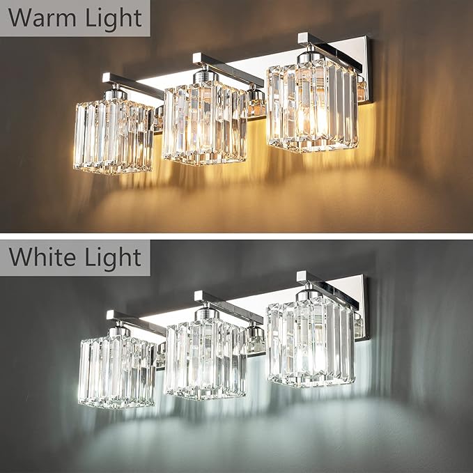 FDPBY Modern Bathroom Vanity Light 3-Lights Chrome Crystal Bathroom Wall Light - Image 2