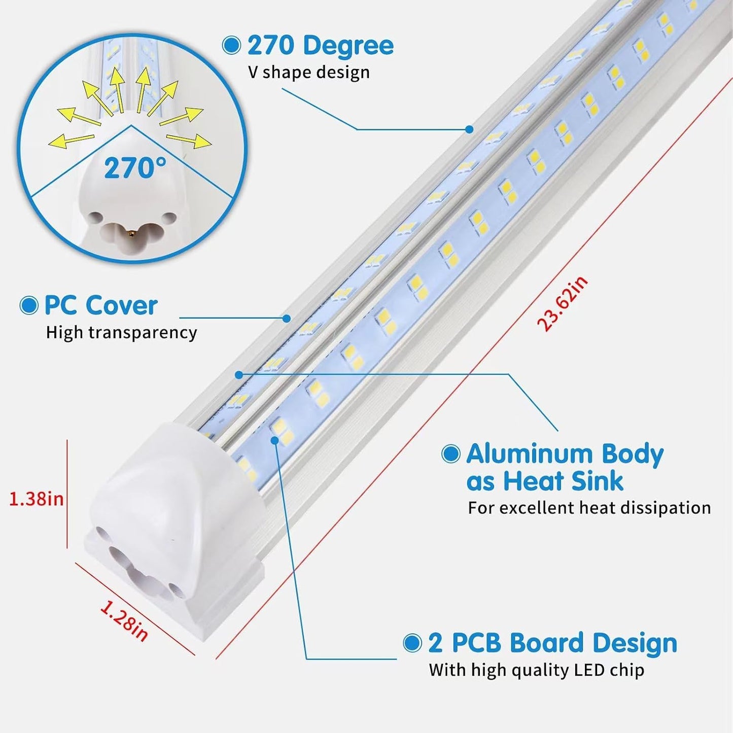 AQIQUUT Led Shop Light 2ft,Led Shop Light,25W 6500K 3200LM Clear Cover,T8 LED Light Fixture,Ceiling and Utility Shop Lights,Linkable Light Fixture for Room,Garage,Workbench,Warehouse(2-Pack)