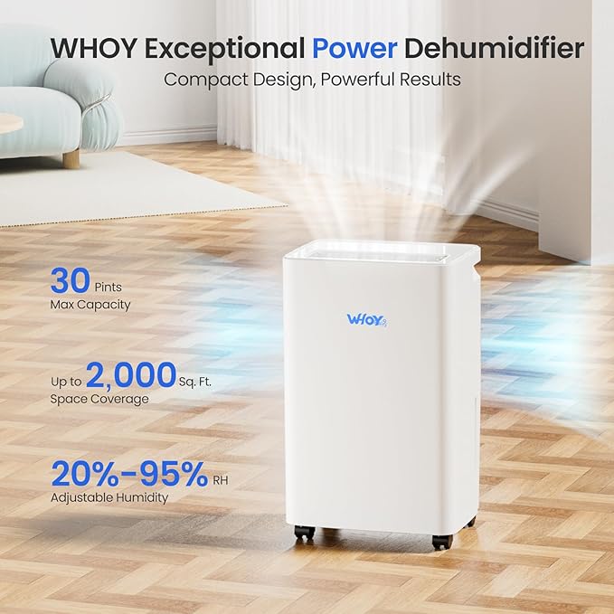 Dehumidifier for Basements, 2000 Sq. Ft., 30 Pints, Max 50 Pints 1.6L Tank - Image 2