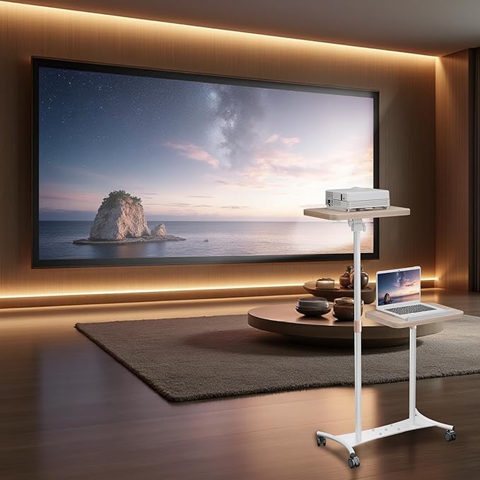 YUMFUN 2 Shelves Projector Stand, Mobile Laptop Cart on Wheels Projector Stand - Image 9
