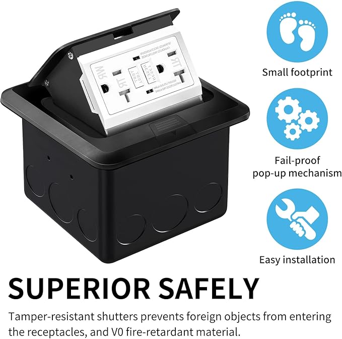 Vagueior Recessed Floor Electrical Outlet Kit, Waterproof Electrical Outlet - Image 4
