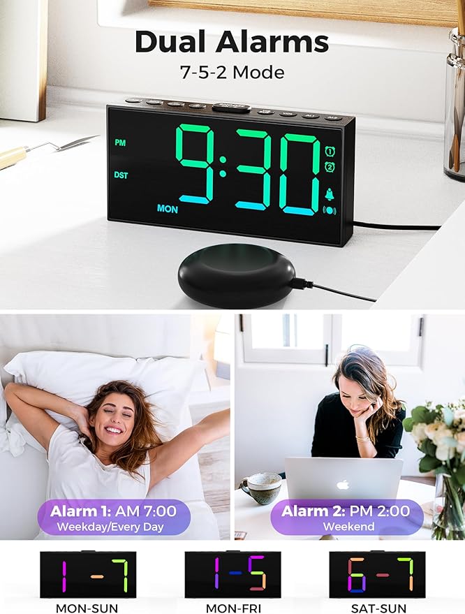PPLEE RGB Bed Shaker Alarm Clock - Image 5
