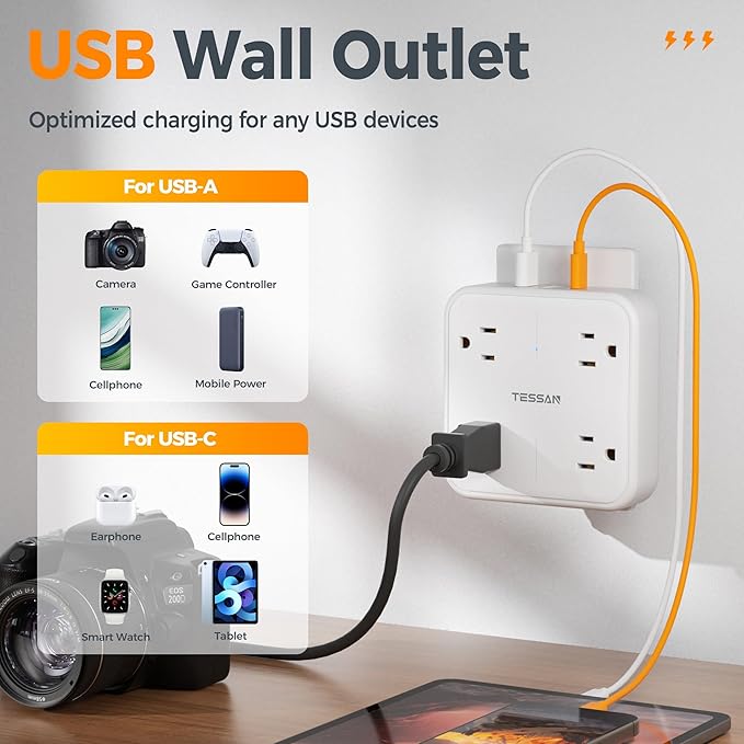 Surge Protector Outlet Extender, TESSAN Multi Plug Adapter - Image 4