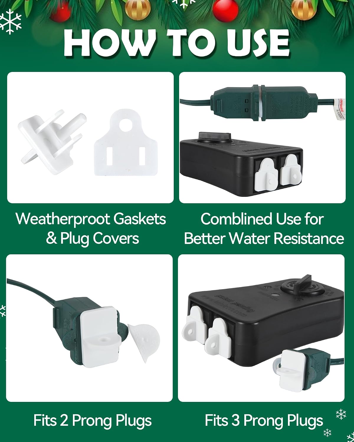 30 Sets Waterproof Outlet Cover and Weatherproof Gaskets,Outdoor Extension Cord Cover Sotp GFCI Tripping,Waterproof Plug cover,Waterproof gasket for outdoor male-female plug adapters White