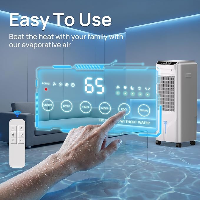 YEW 32" Evaporative Air Cooler, 1800CFM Swamp Cooler Air Conditioner - Image 4