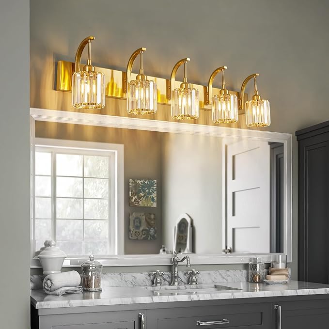 FDPBY 5-Light Crystal Vanity Light, Modern Gold Bathroom Wall Sconce - Image 3