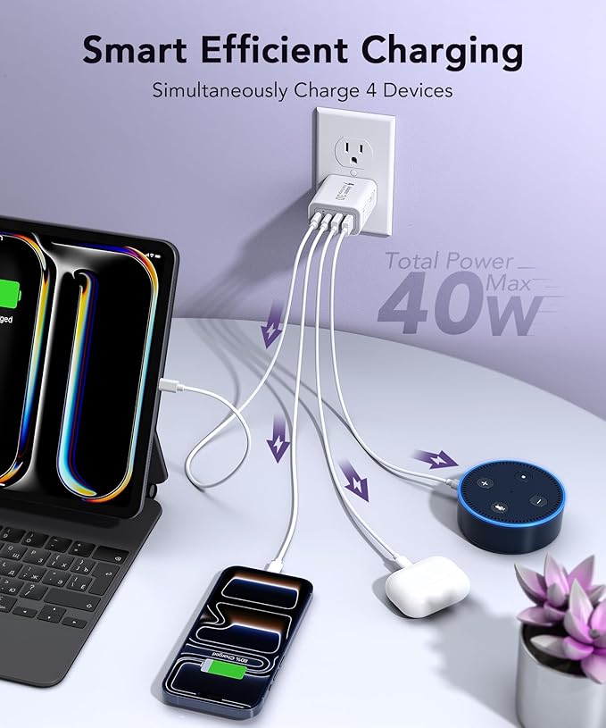 3 Pack Fast Charging Block, 40W 4-Port Charger Cube Power Brick Plug Box Base - Image 2