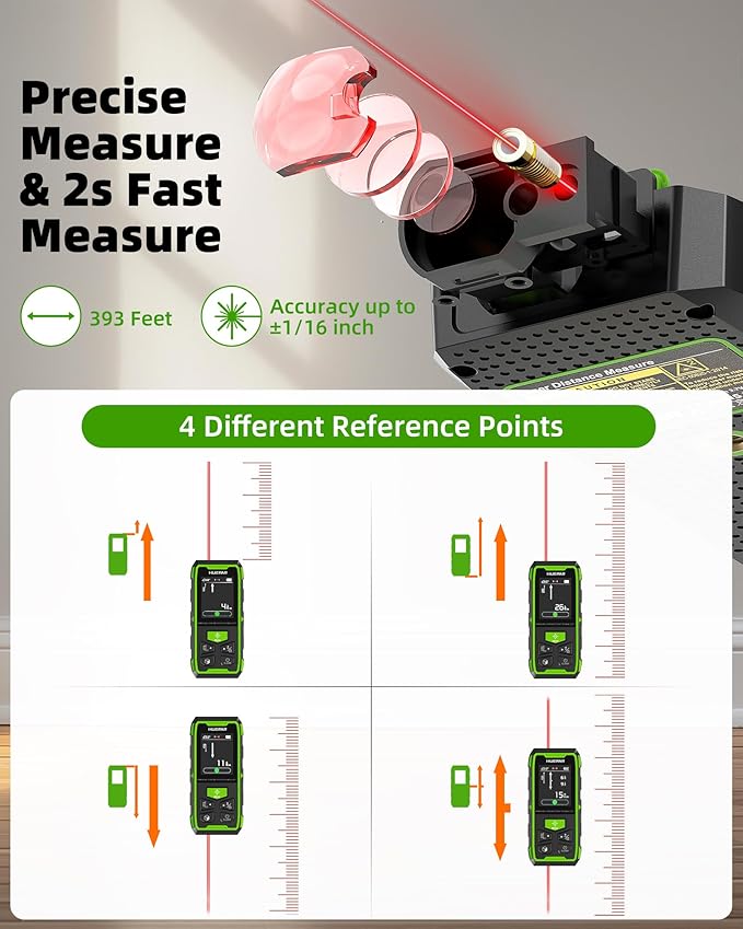 Huepar Professional Dual Laser Measuring Tool 393ft, Rechargeable Bilateral - Image 7