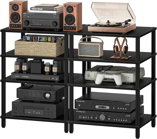 LELELINKY 4-Tier AV Media Player Stand Set of 2, Wooden TV Stand, Game Console by LELELINKY