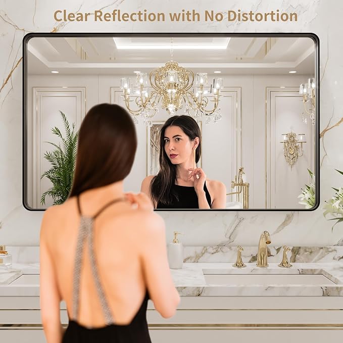 LOAAO 40X36 Inch Black Metal Framed Bathroom Mirror - Image 2