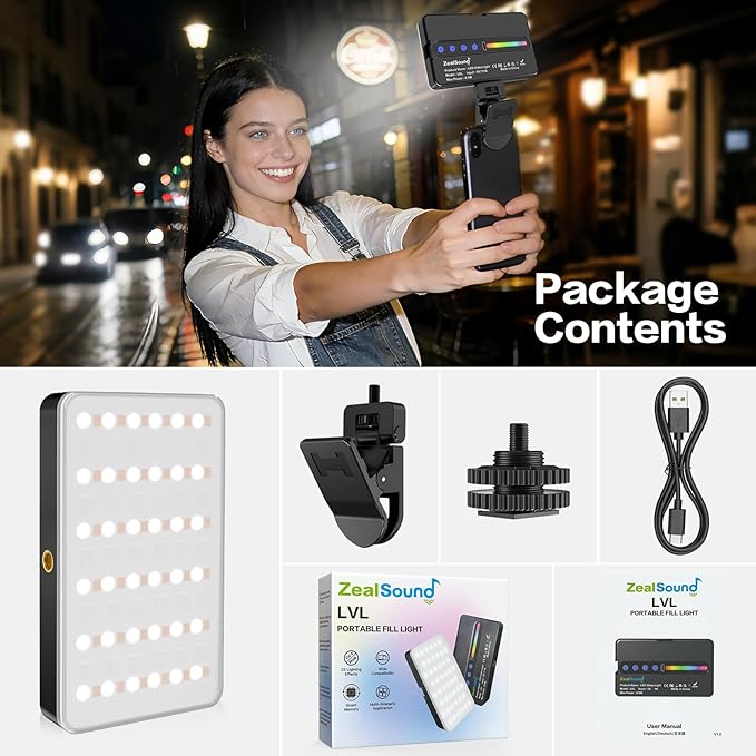 Zealsound RGB Selfie Light, 138 LEDs, 360° Full Color Video Light, 2700–6500K - Image 9