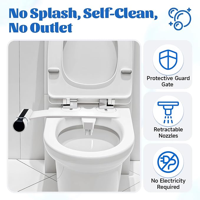Bidet Attachment, Self-Cleaning Dual Retractable Nozzles Bidet, Ultra Slim - Image 6