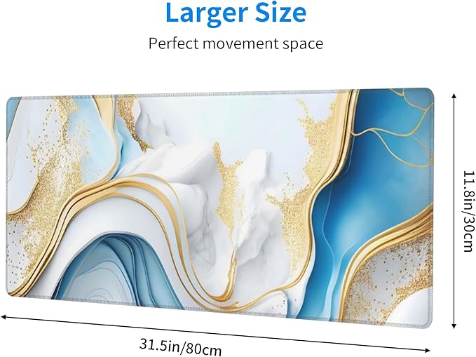 Swirl of Blue Gold Marble Extended Big Mouse Pad Large, XL Gaming Mouse Pad - Image 3
