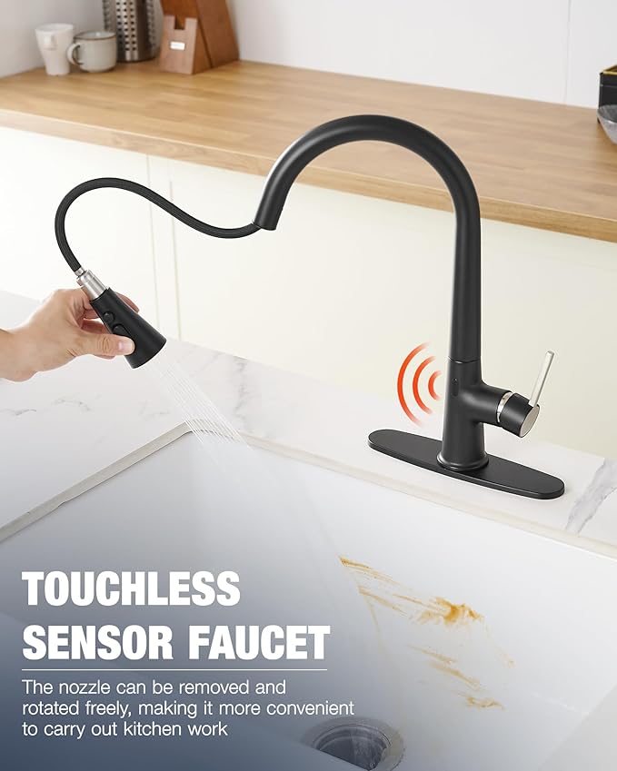 AIMADI Touchless Kitchen Faucet, Matte Black, Single Handle Pull-Down Sprayer - Image 2