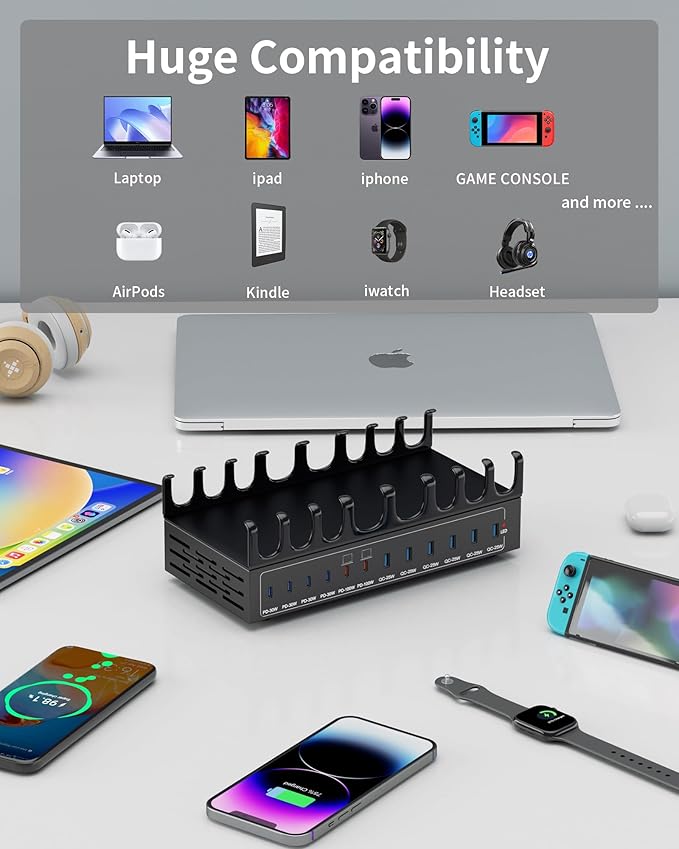 470W Charging Station for Multiple Devices, 12-Port USB C Charging Station - Image 5