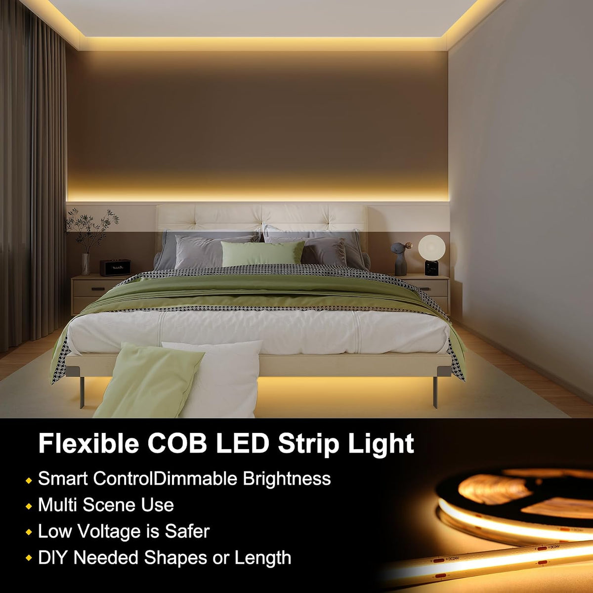 Pandery COB LED Strip Lights Warm White, 24V Dimmable led Light Strip KIT