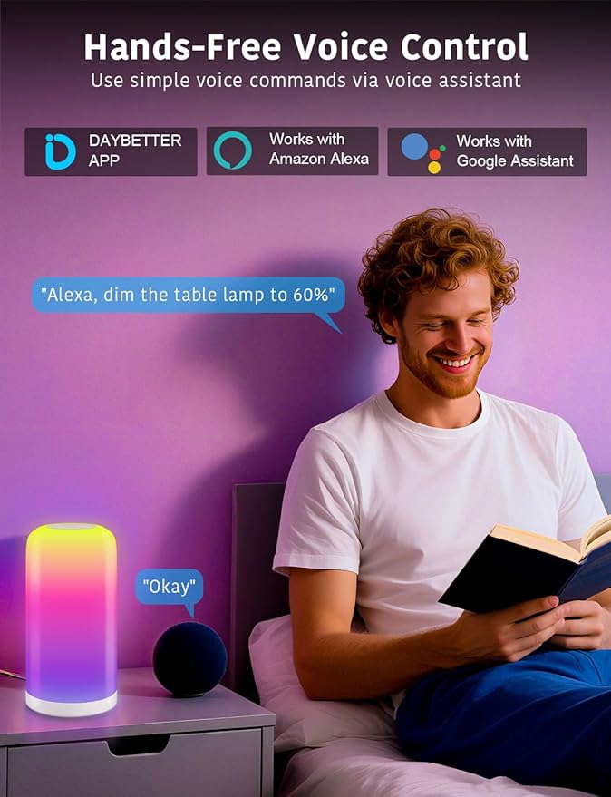 DAYBETTER BGRIC Smart Bedside Lamps, Touch Lamps - Image 2