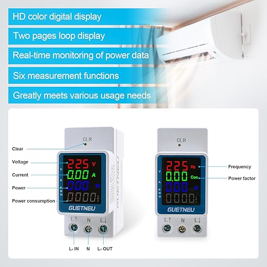 GUETNEU Color Digital Display Energy Meter Multifunction Tester Rail-Mounted - Image 2