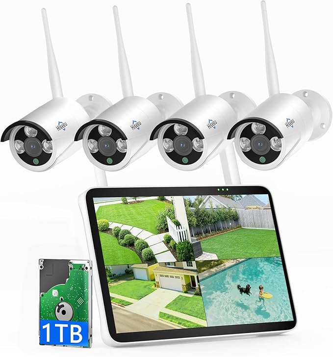 Hiseeu 4K Security Camera System, 24/7 Recording, 10.1" Touch Screen LCD 8MP by Hiseeu