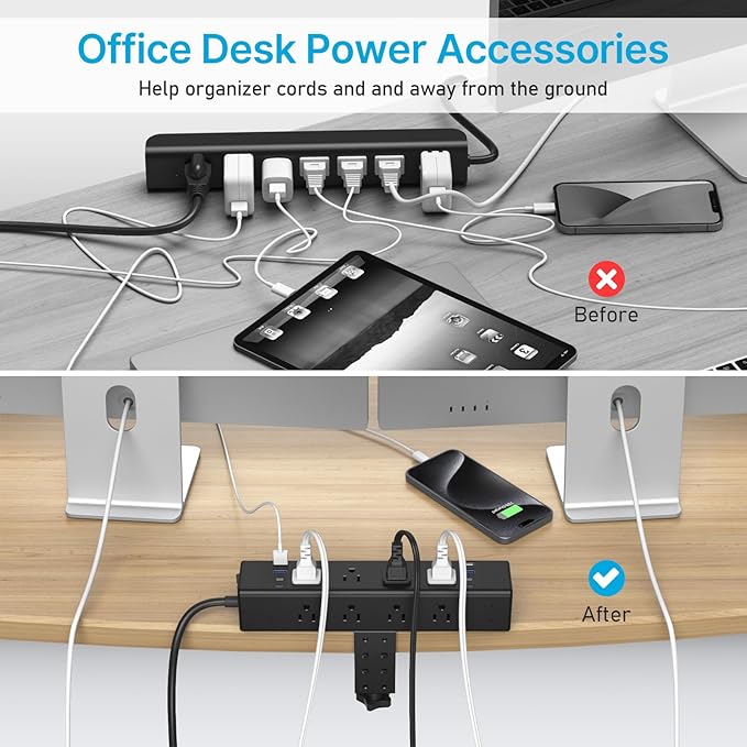 CCCEI Desk Outlet Station 20W USB C Port. 12 Outlet Desktop Clamp Power Strip - Image 6
