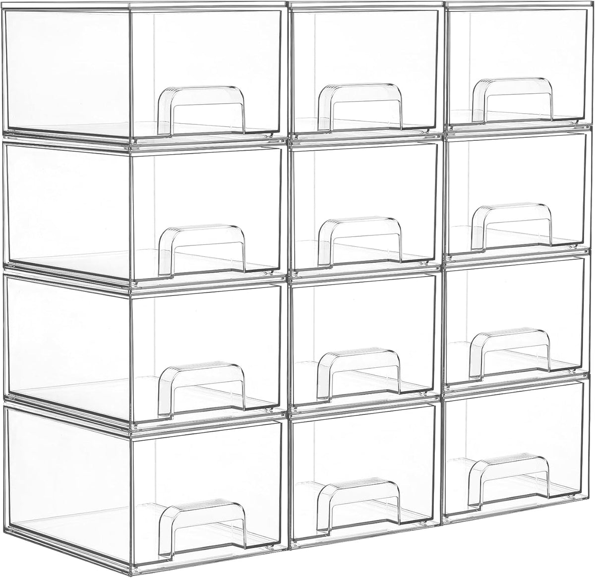 Vtopmart 12 Pack Small Clear Stackable Storage Drawers, Acrylic Bathroom Makeup