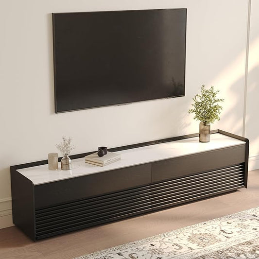POVISON Fully-Assembled Mid Century Glossy Sintered Stone TV Stand, 78.74" Wood by POVISON