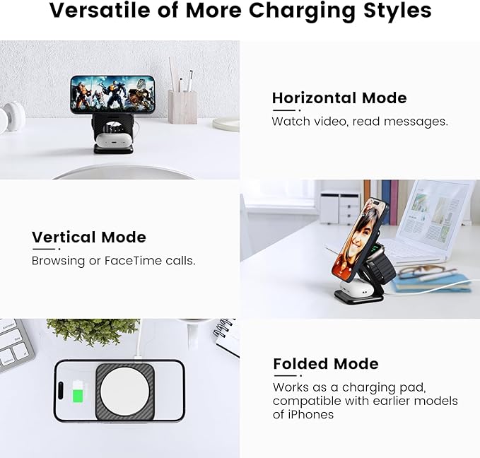 KU XIU X40 Plus Foldable Magnetic Wireless Charger, Portable 3 in 1 Charging - Image 2