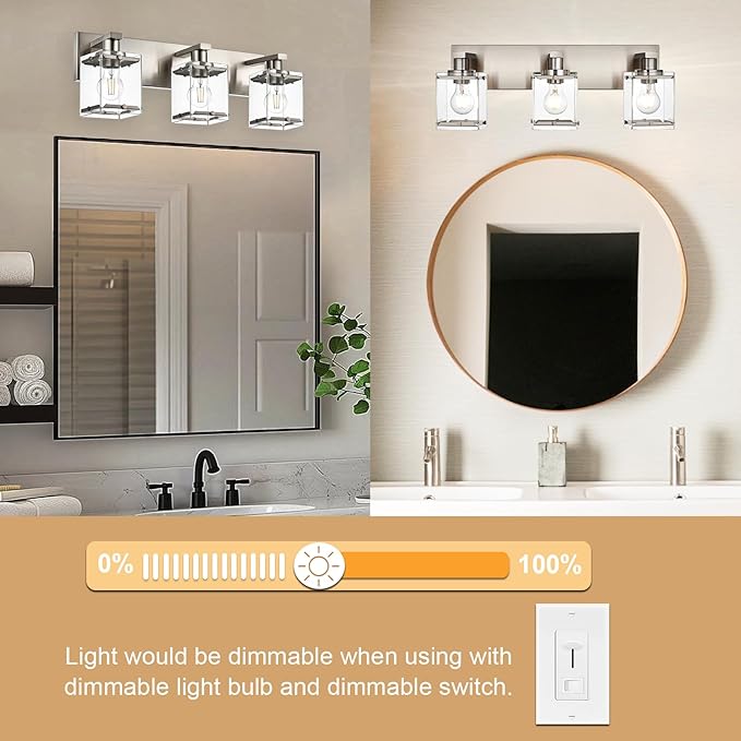 WINSHEN 3-Lights Bathroom Wall Light Fixtures E26 Bulb Base, Brushed Nickel - Image 4