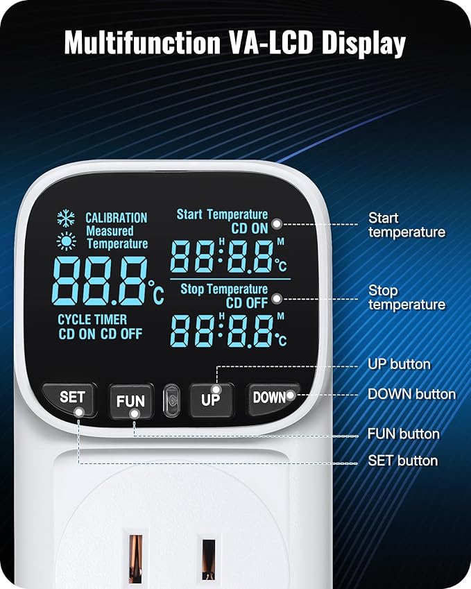 WILAWELS Digital Temperature Controller Outlet, 15A/1800W Heavy Duty Thermostat - Image 3