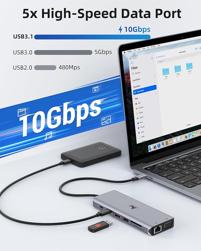 Laptop Docking Station 4 Monitors, Dual HDMI+8K DP+VGA, 100W PD, 6 USB C/A Ports - Image 6